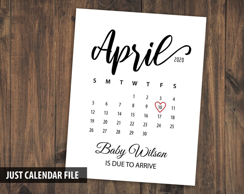 Baby Announcement Due Date Calendar Any Month Digital Etsy