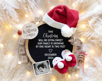 Christmas Pregnancy Announcement Digital, Baby Announcement Digital Social Media, Neutral Boho Santa Christmas Poem Editable Template DIY