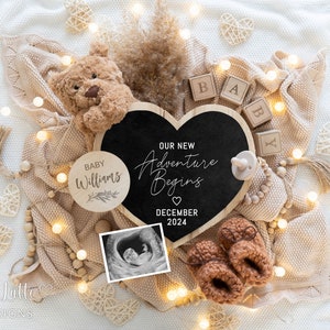 Neutral Pregnancy Announcement Digital, Pregnancy Announcement to Husband, Pregnancy Announcement Template, Boho Bear Baby Reveal, Editable