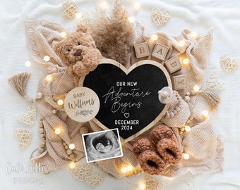 Neutral Pregnancy Announcement Digital, Pregnancy Announcement to Husband, Pregnancy Announcement Template, Boho Bear Baby Reveal, Editable