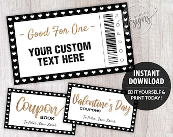 Coupon Template Valentine Editable Coupons, for Dads Moms Kids Teens Custom Personalized, Birthday Coupon Book Printable Instant Download