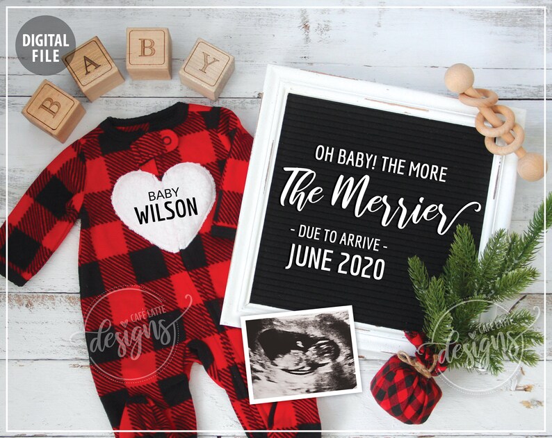 WINTER Pregnancy Announcement, Digital Baby Announcement December January February, Personalized Social Media Baby Reveal Christmas, Plaid The More The Merrier