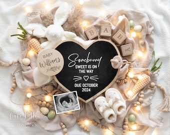 Easter Pregnancy Announcement Social Media, Somebunny Sweet is on The Way, Digital Gender Neutral Baby Announcement, Bunny Editable DIY