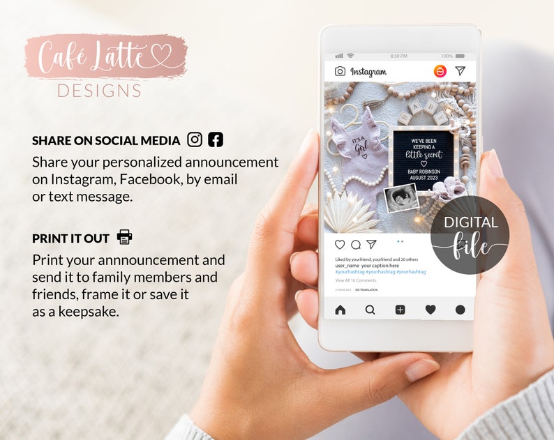 May include: A digital file for a baby announcement on Instagram. The image shows a baby onesie, a chalkboard sign that says "We've been keeping a little secret", and a small photo of a baby. The text "Baby Robinson August 2023" is on the chalkboard sign.