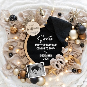 Christmas Digital Pregnancy Announcement, Christmas Baby Announcement Digital, Editable Template, Instant Download, Santa Hat December Baby