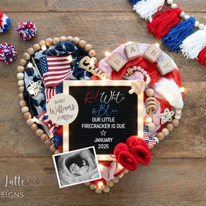 Fourth of July Digital Pregnancy Announcement, 4th of July Baby Announcement, Editable Template, Red White Blue Baby Reveal Instant Download