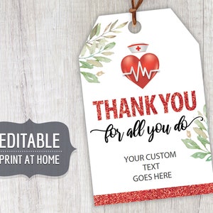 Nurses Week Printable Gift Tags, Nurse Week Appreciation Editable Personalized Labels Template, Instant Download Thank You for All You Do image 1
