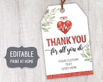 Nurses Week Printable Gift Tags, Nurse Week Appreciation Editable Personalized Labels Template, Instant Download Thank You for All You Do