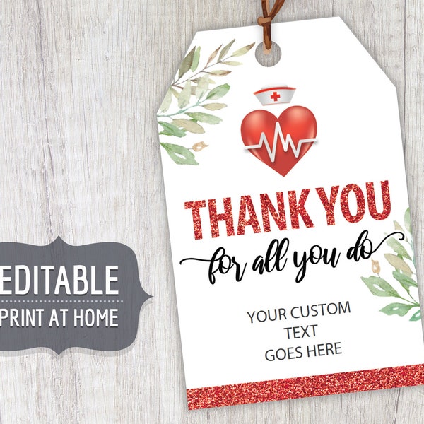 Nurses Week Printable Gift Tags, Nurse Week Appreciation Editable Personalized Labels Template, Instant Download Thank You for All You Do