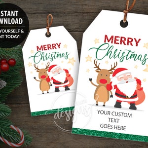 WEIHNACHTEN druckbare Geschenkanhänger, bearbeitbare personalisierte Gunst-Tags-Vorlage mit Weihnachtsmann, sofortiger Download-Etiketten für Kinderschullehrer