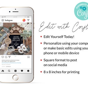 Op de afbeelding: Een digitale mockup van een Instagram-post die de komst van een baby aankondigt. De post bevat een schoolbord met de tekst "We've been keeping a wee little secret" en een echografiebeeld. De post bevat ook verschillende babygerelateerde items, zoals houten blokken, een rammelaar en slofjes. De post is ondertiteld met de tekst "I liked it, you liked it, your friend and 23 others user_name your caption here #yourhashtag #yourhashtag #yourhashtag".