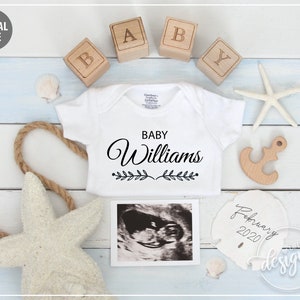 Pregnancy Announcement, Baby Announcement, Summer Baby Starfish Beach Theme, Personalized Social Media Digital Baby Reveal Idea, Shiplap Family Name w/ Vine