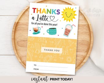 Thanks A Latte Gift Card Holder Printable, Thank You End of Year Summer Teacher Appreciation Gift Digital, Coffee Gift Card Instant Download