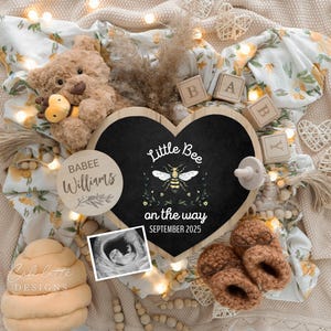 Digital Spring Pregnancy Announcement Social Media, Gender Neutral Baby, Editable Template Our Little Bee On The Way, Little Bee Baby