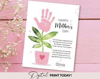 Mothers Day Gift Kids Hand Print Flower, Personalized Mothers Day Gift from Kids Baby, Thoughtful Unique Gift for Mom, Instant Download DIY