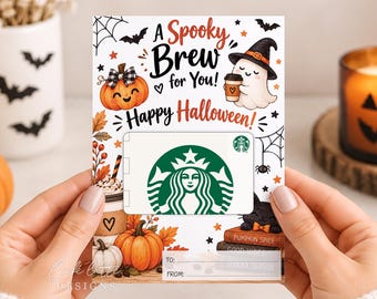 Halloween Gift Card Holder Printable, Coffee Gift Card Holder, Spooky Brew Halloween Card, Teacher Coworker Teen Gift, Digital Download