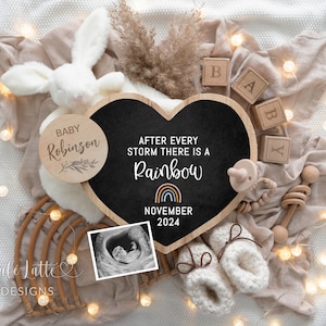 Rainbow Baby Pregnancy Announcement Digital, Pregnancy Announcement Template For Social Media, Neutral Boho Rainbow Baby Bunny, Editable DIY
