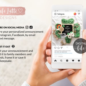 St Patricks Digital Pregnancy Announcement Social Media, St Patricks Rainbow Baby Announcement Lucky Charm Letterboard Editable Template DIY image 2