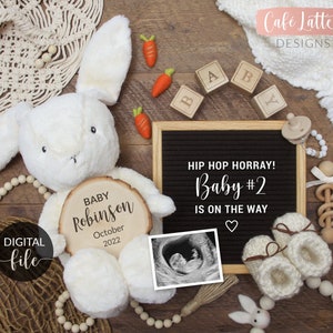 Digital Easter Pregnancy Announcement Social Media, Eggspecting Somebunny Sweet Baby Announcement, Growing By One Heart & Two Feet Instagram Baby #2