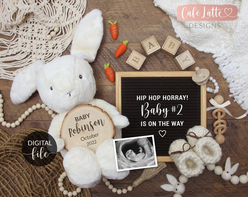 Digital Easter Pregnancy Announcement Social Media, Eggspecting Somebunny Sweet Baby Announcement, Growing By One Heart & Two Feet Instagram Baby #2