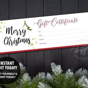 Modello modificabile stampabile del buono regalo di Natale, coupon regalo personalizzato, fai da te istantaneo usando Corjl, idee regalo last minute lui lei