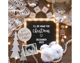 Christmas Pregnancy Announcement For Social Media, Digital Letter Board Home For Christmas, Neutral Trees Boho Baby, Editable Template DIY