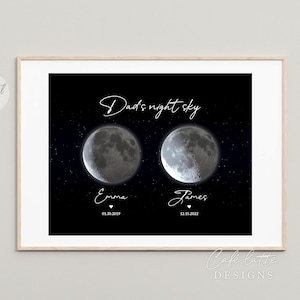 Fase lunare personalizzata stampabile, regalo per papà, regalo premuroso per la festa del papà, cielo notturno digitale personalizzato per papà, regalo di compleanno unico per bambini