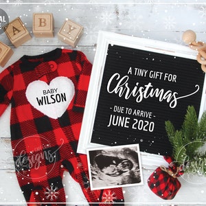 WINTER Pregnancy Announcement, Digital Baby Announcement December January February, Personalized Social Media Baby Reveal Christmas, Plaid Tiny Gift for Xmas