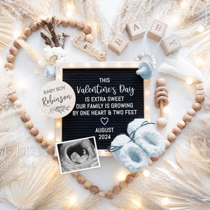 Valentines Digital Boho Boy Gender Reveal, Valentines Baby Boy Anuncio de embarazo en las redes sociales, Anuncio de bebé editable de Valentines