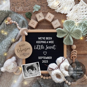 St Patricks Anúncio de Gravidez Digital Mídia Social, St Patricks Anúncio de Bebê Wee Little Secret Letter Board Modelo Editável DIY
