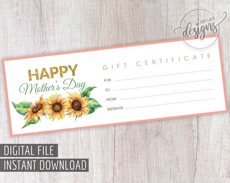 MOTHER'S DAY Gift Certificate Printable Gift Coupon Mom Etsy