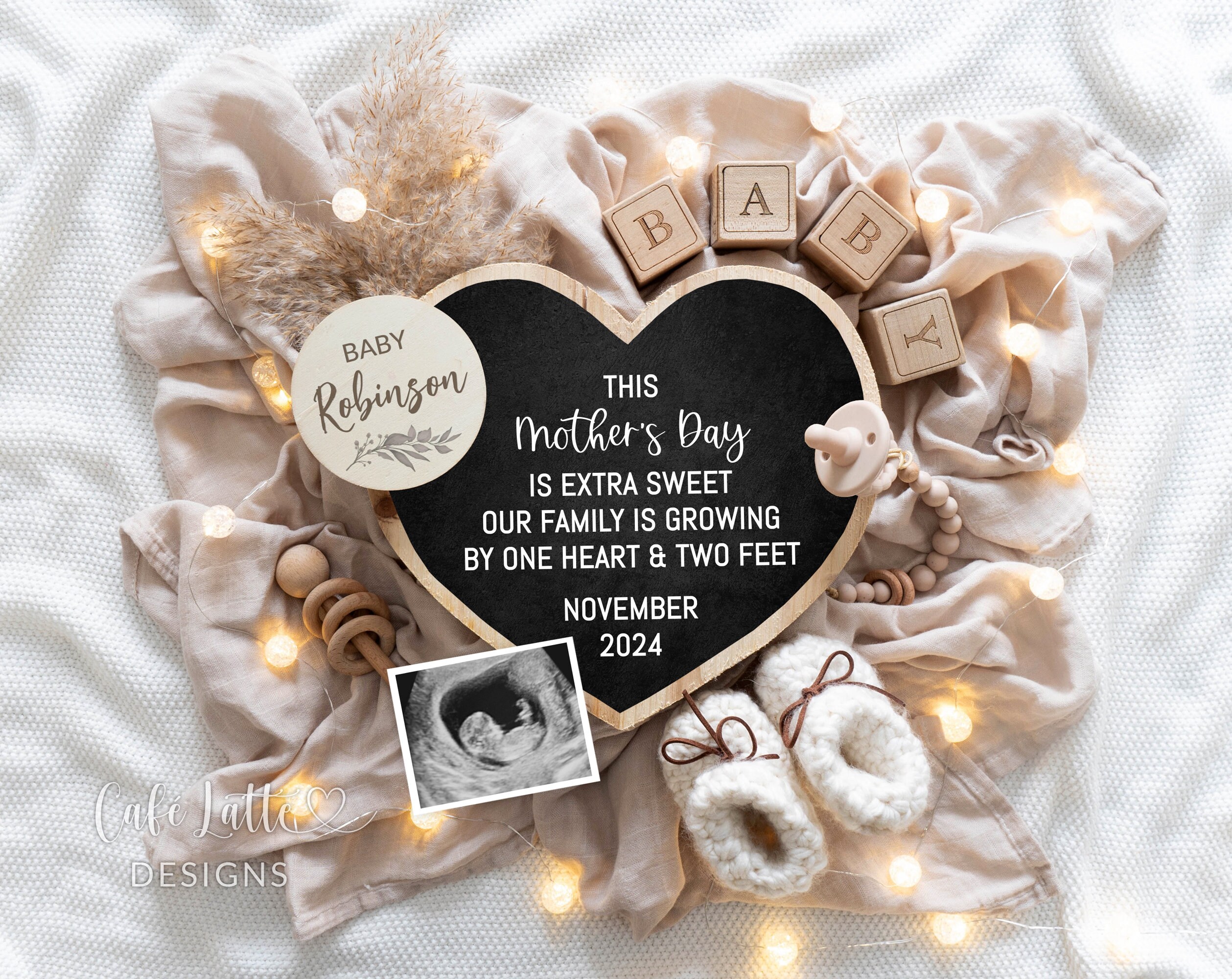 Mothers Day Pregnancy Announcement Digital, Pregnancy Announcement Template, Pregnancy Reveal With Heart, Boho Gender Neutral Baby, Editable