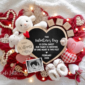 Anuncio digital de embarazo del Día de San Valentín para las redes sociales, Anuncio de bebé de San Valentín, Plantilla de bricolaje editable, Esperando bebé San Valentín