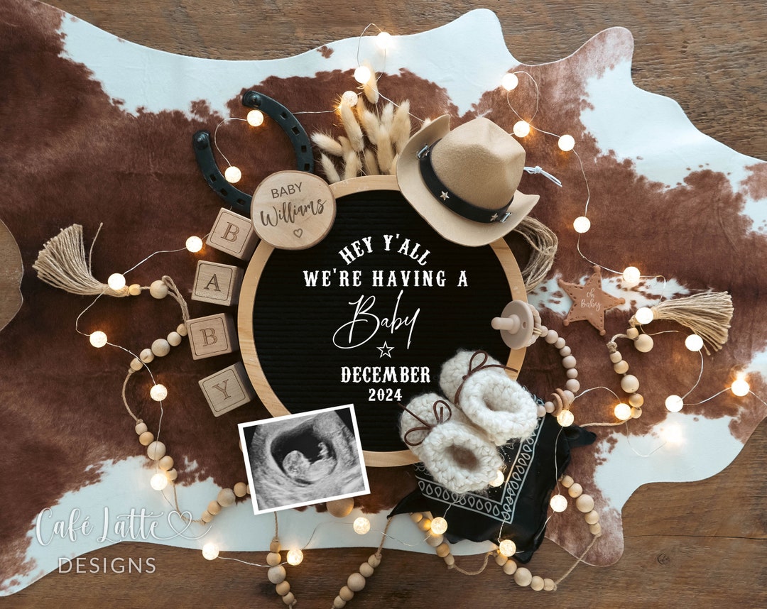 Western Pregnancy Announcement Digital | Cowboy Baby Announcement ...