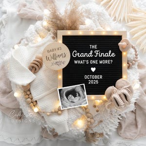 Grand Finale Pregnancy Announcement Digital, Pregnancy Announcement to Husband, Last Baby 3rd 4th Child Editable Template, Knit Baby Outfit