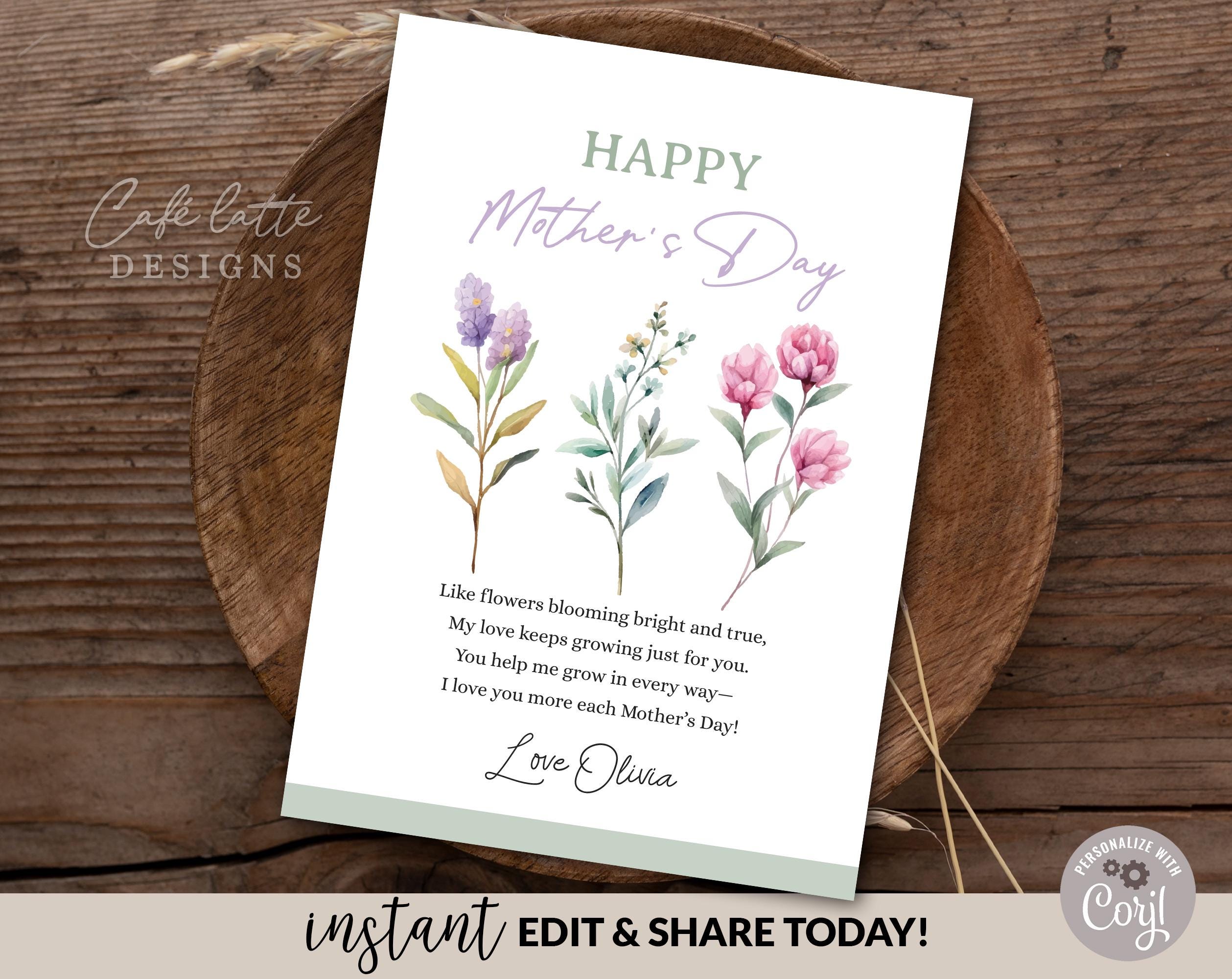Mothers Day Printable Card for Mom, Personalized Mothers Day Card ...