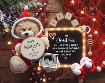 Christmas Pregnancy Announcement For Social Media, Digital Santa Bear December Baby Letter Board Baby Reveal, Ill Be Home For Christmas