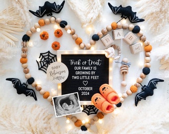 Halloween Baby Announcement Social Media, Halloween Digital Pregnancy Announcement, Trick or Treat Editable Letter Board Heart Template, DIY