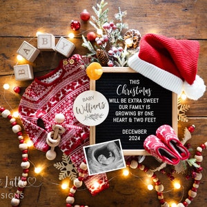 Christmas Pregnancy Announcement Digital, Christmas Baby Announcement Social Media, Neutral Santa Hat Editable Template, Instant Download