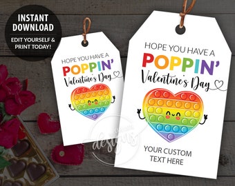 VALENTINE Pop It Printable Gift Tags, Editable Personalized Heart Poppit Tags Template, Poppin Valentines Day, Instant Download Labels, DIY