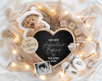 Neutral Pregnancy Announcement Digital, Pregnancy Announcement to Husband, Pregnancy Announcement Template, Boho Bear Baby Reveal, Editable