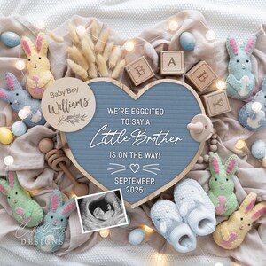 Easter Boy Gender Reveal Digital, Easter Boy Baby Announcement Little Brother, Its A Boy Easter Bunny Blue Heart, Editable Template DIY