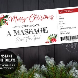KERST Massage Cadeaubon Afdrukbare Bewerkbare Sjabloon, Gepersonaliseerde Massage Coupon, Massage Bedrijf, Instant DIY, Last Minute Gift