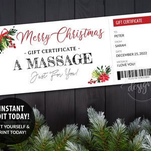 CHRISTMAS Massage Gift Certificate Printable Editable Template, Personalized Massage Coupon, Massage Company, Instant DIY, Last Minute Gift