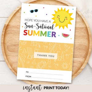 Porte-cartes cadeau d'été imprimable, passez un été ensoleillé, merci cadeau de remerciement pour les enseignants de fin d'année téléchargement numérique instantané, bricolage