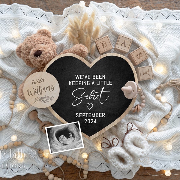 Neutral Pregnancy Announcement Digital | Baby Announcement Digital Social Media | Boho Baby Reveal |  Editable Template | Heart Little Bear