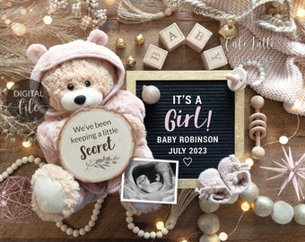 Digital Girl New Years Gender Reveal Social Media, Countdown Its a Girl, Popping Bottles Different Kind Pregnancy Announcement, Pink Boho