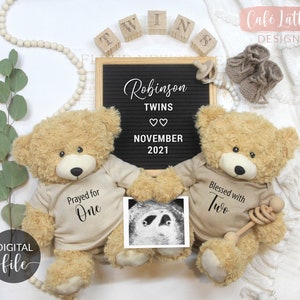 Twins Pregnancy Announcement Social Media, Digital Twin Babies Neutral Reveal Instagram, Prayed for One Blessed with Two, Double Trouble