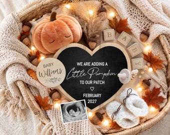 Fall Pregnancy Announcement Digital, Neutral Baby Announcement, Autumn Baby Reveal Template, Little Pumpkin, Editable Corjl