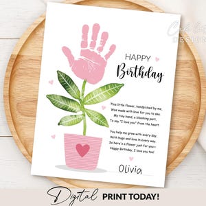 Mama Geburtstagsgeschenk Kinder Handabdruck Blume, personalisiertes Geburtstagsgeschenk von Kinder Baby, einzigartiges Geschenk für Mutter, sofortiger Download DIY
